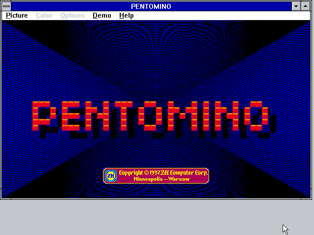 Pentomino Windows 3.x Screenshot: Title screen.