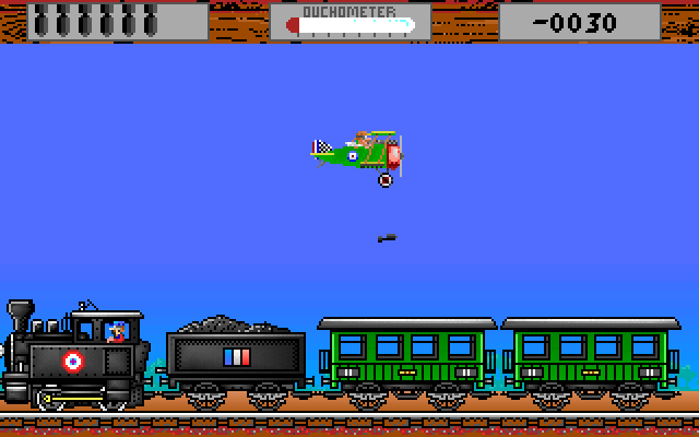 Manfred von Krashenbern's Flying Circus IBM PC/Compatibles Screenshot: Attacking a train...