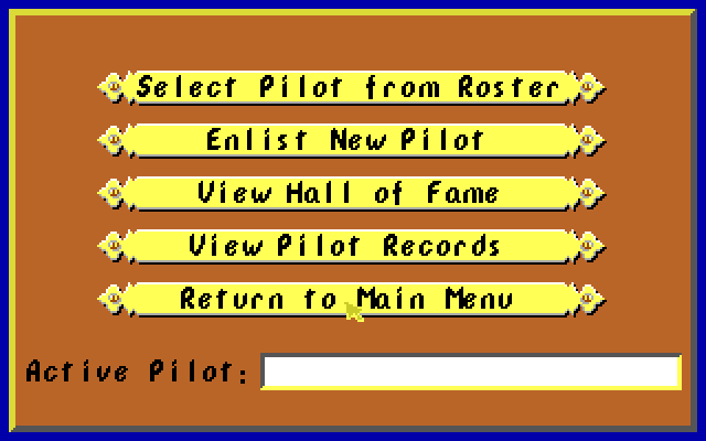 Manfred von Krashenbern's Flying Circus IBM PC/Compatibles Screenshot: Pilot menu.
