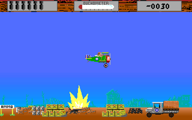 Manfred von Krashenbern's Flying Circus IBM PC/Compatibles Screenshot: Attacking a convoy of trucks...wait, are they on my side?