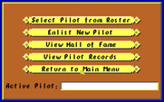 Manfred von Krashenbern's Flying Circus for IBM PC/Compatibles - Pilot menu.