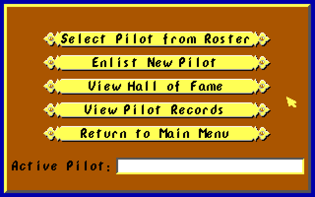 Manfred von Krashenbern's Flying Circus IBM PC/Compatibles Screenshot: Pilot menu.