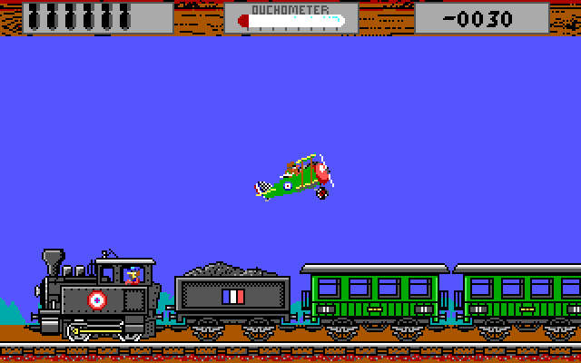 Manfred von Krashenbern's Flying Circus IBM PC/Compatibles Screenshot: Attacking a train...