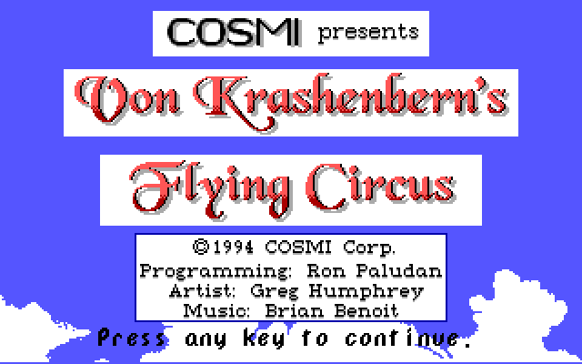 Manfred von Krashenbern's Flying Circus IBM PC/Compatibles Screenshot: Title screen.