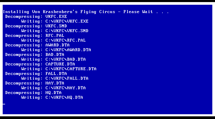 Manfred von Krashenbern's Flying Circus IBM PC/Compatibles Screenshot: Installing files...