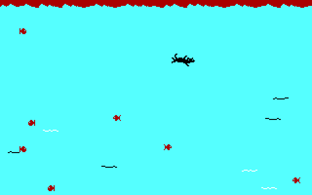 Alley Cat IBM PC/Compatibles Screenshot: The cat swims in a very large fish bowl.