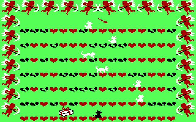Alley Cat IBM PC/Compatibles Screenshot: Can our cat find love?