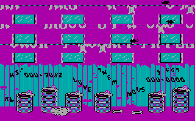 Alley Cat IBM PC/Compatibles Screenshot: Oops, the dog got me.