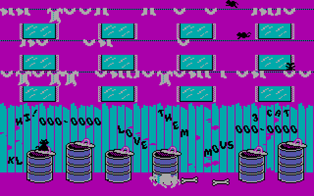 Alley Cat IBM PC/Compatibles Screenshot: In the alley; watch out for the dog!