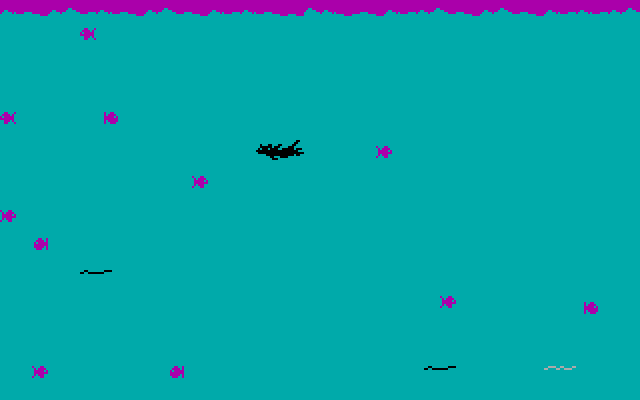 Alley Cat IBM PC/Compatibles Screenshot: Alley cat is swimming and catching fishes.