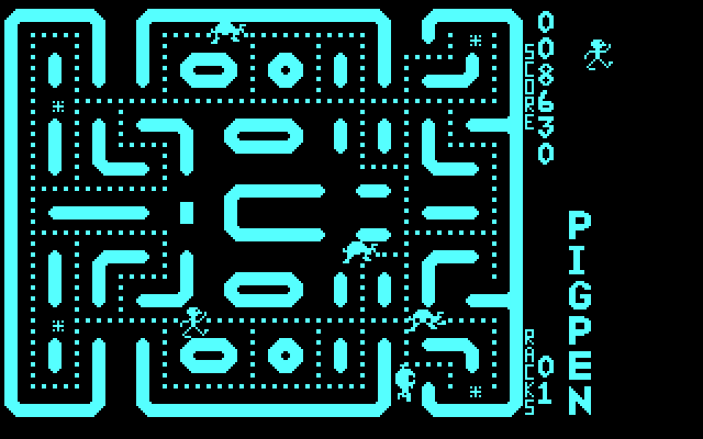 Pig Pen IBM PC/Compatibles Screenshot: Only a few dot-free paths left, this level is almost completed!