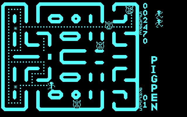 Pig Pen IBM PC/Compatibles Screenshot: You can chase the pigs when they appear as faces.