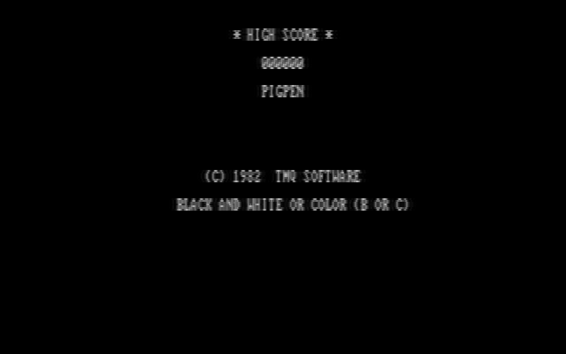 Pig Pen IBM PC/Compatibles Screenshot: Title screen and monitor selection.