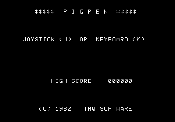 Pig Pen Apple II Screenshot: Title screen.