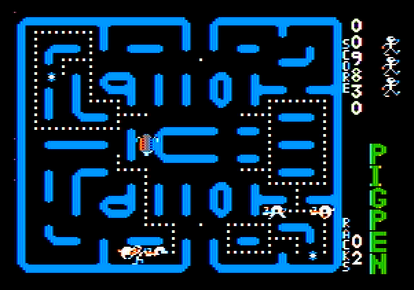 Pig Pen Apple II Screenshot: Uh oh, I'm surrounded!