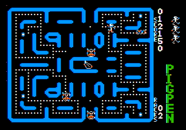 Pig Pen Apple II Screenshot: Round 2 almost complete.