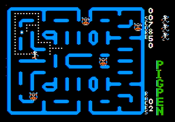 Pig Pen Apple II Screenshot: You can chase the pigs when they are in this form.