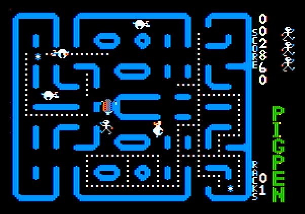 Pig Pen Apple II Screenshot: Grab this bonus item for some points.