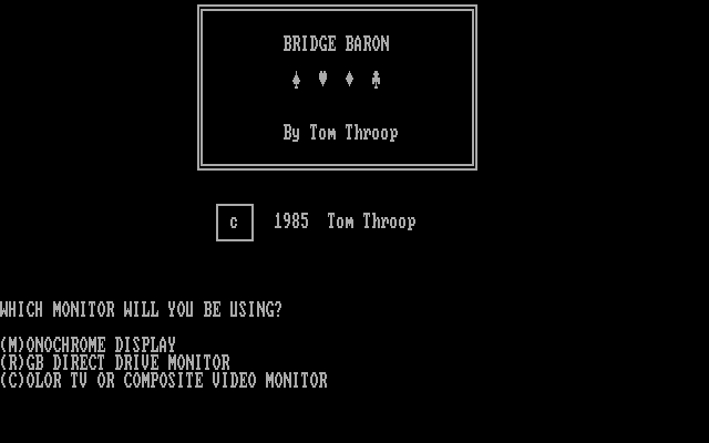 Tom Throop's Bridge Baron IBM PC/Compatibles Screenshot: Title screen.