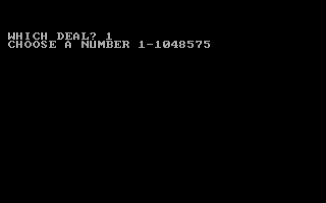 Tom Throop's Bridge Baron IBM PC/Compatibles Screenshot: Select a random number seed.