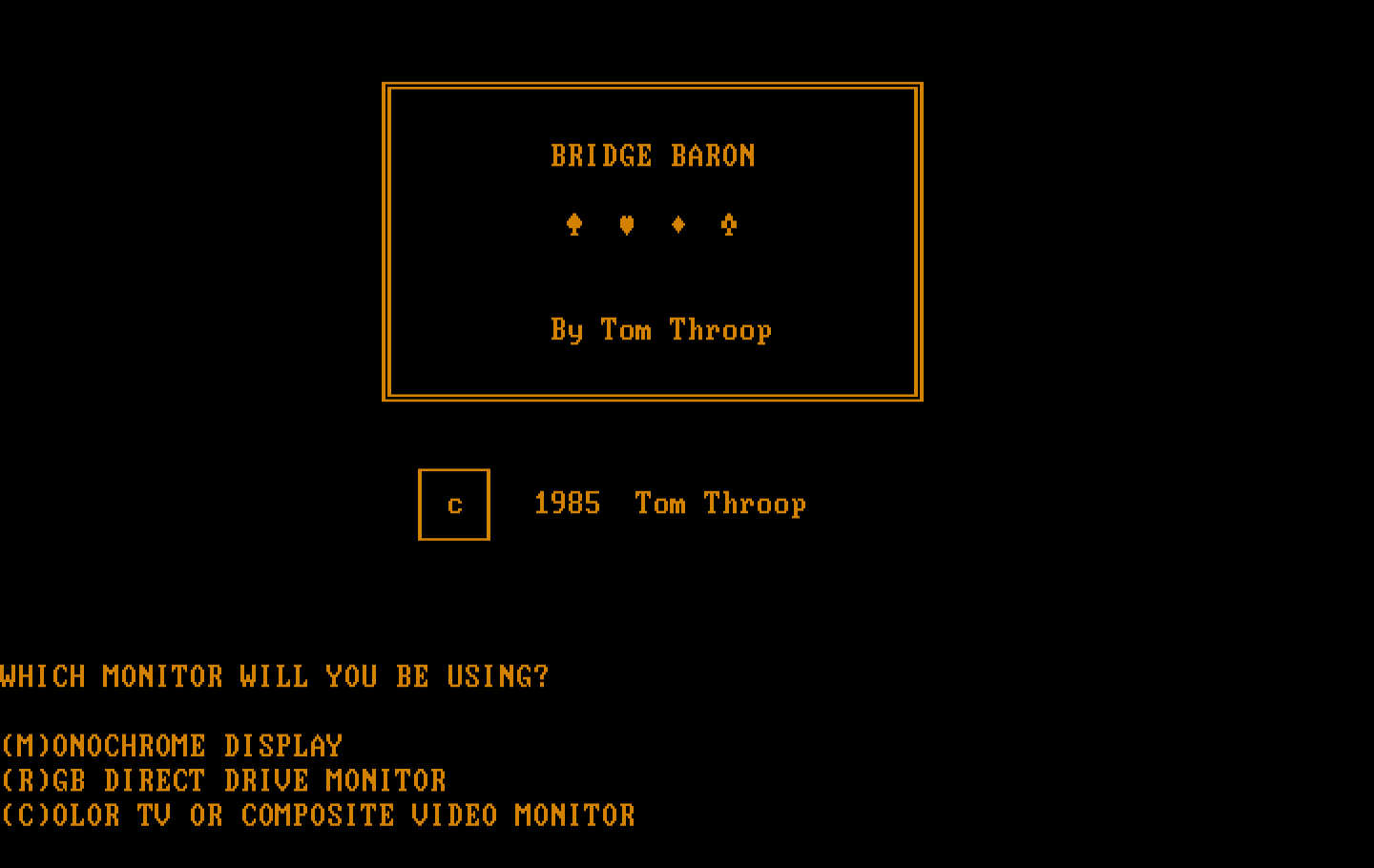 Tom Throop's Bridge Baron IBM PC/Compatibles Screenshot: Title screen.
