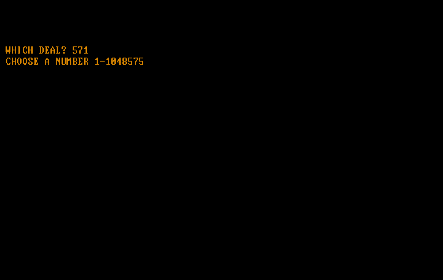 Tom Throop's Bridge Baron IBM PC/Compatibles Screenshot: Enter a random number seed.