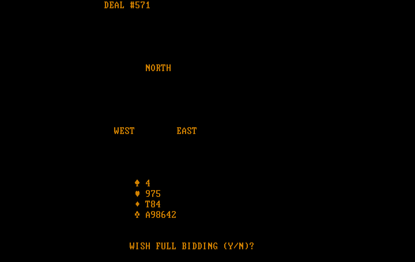 Tom Throop's Bridge Baron IBM PC/Compatibles Screenshot: Do you wish full bidding?