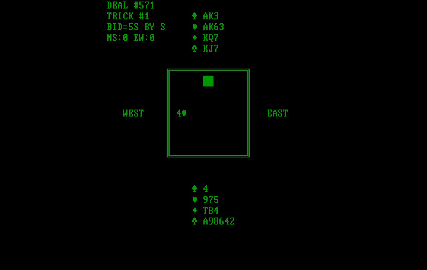 Tom Throop's Bridge Baron IBM PC/Compatibles Screenshot: Playing a hand.