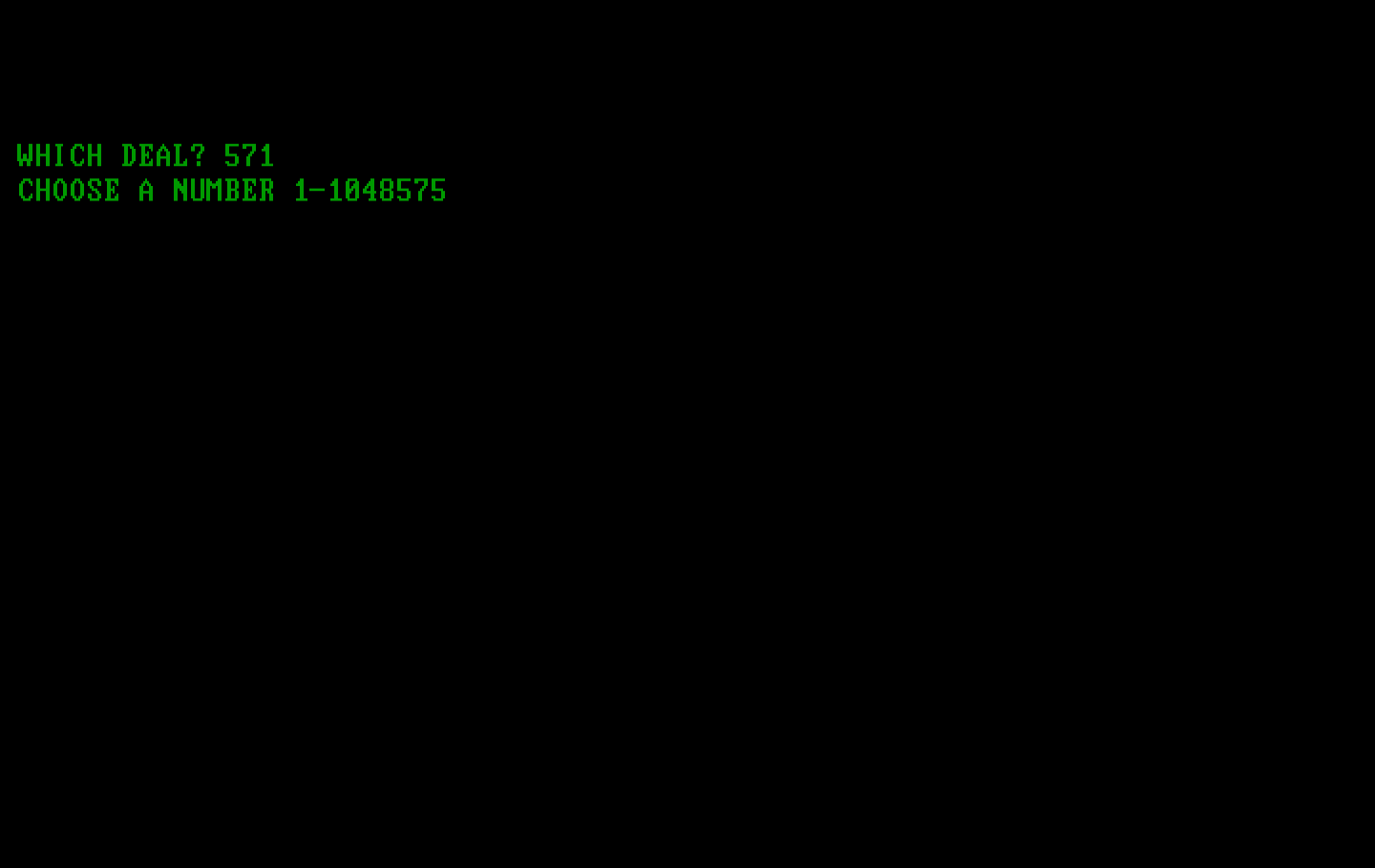 Tom Throop's Bridge Baron IBM PC/Compatibles Screenshot: Enter a random number seed.
