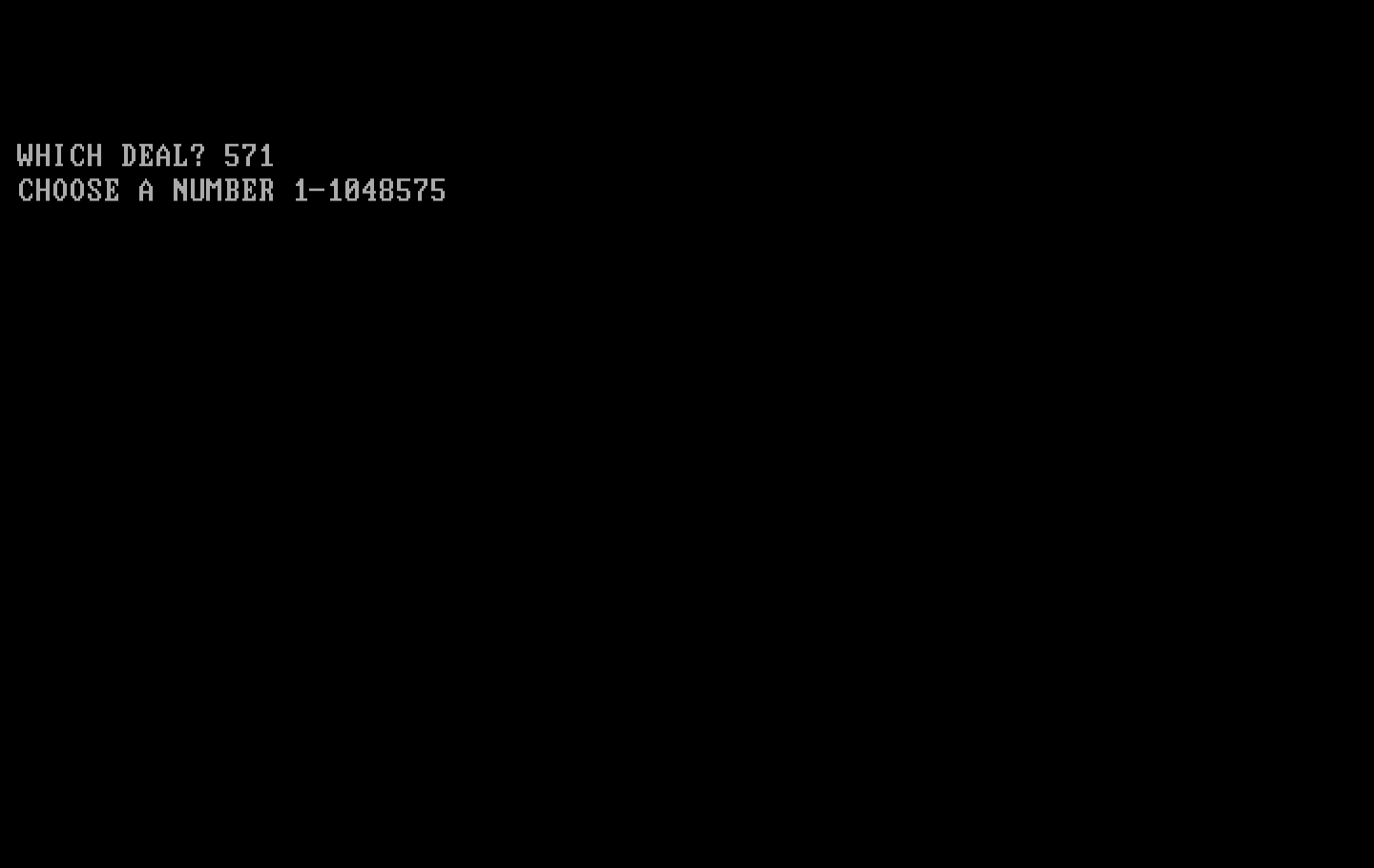 Tom Throop's Bridge Baron IBM PC/Compatibles Screenshot: Enter a random number seed.