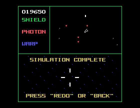 Star Trek: Strategic Operations Simulator TI-99/4A Screenshot: Game over.