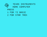 Star Trek: Strategic Operations Simulator for TI-99/4A - TI-99/4A main menu.