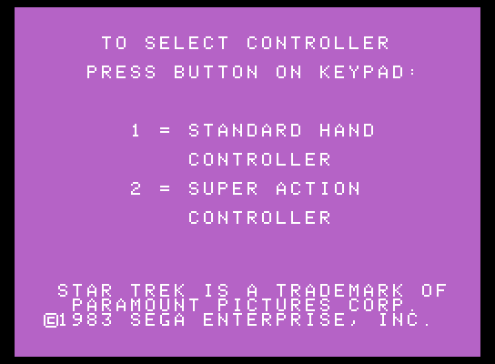 Star Trek: Strategic Operations Simulator ColecoVision Screenshot: Select the type of controller you have.