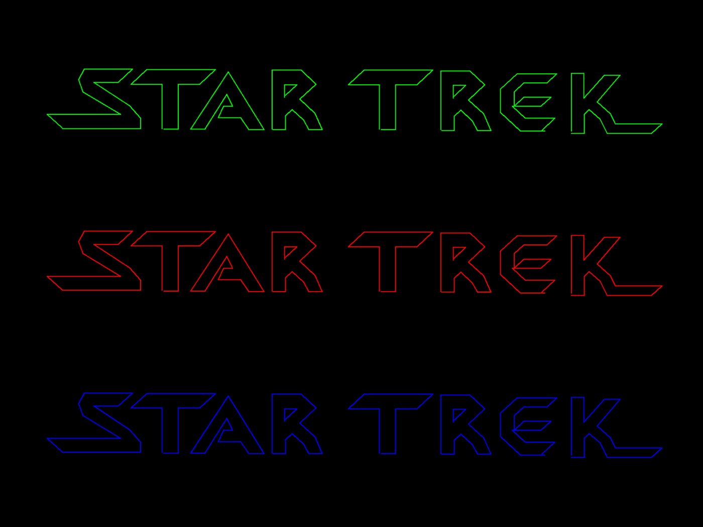 Star Trek: Strategic Operations Simulator Arcade Screenshot: The Star Trek logo first appears in green, red, and blue...