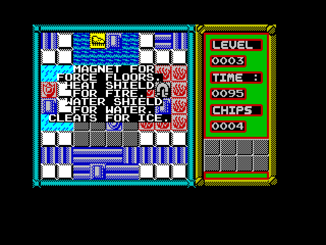Chip's Challenge ZX Spectrum Screenshot: Clues for lesson 3.