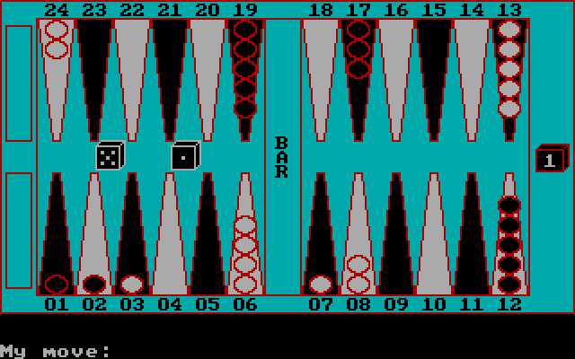 Backgammon IBM PC/Compatibles Screenshot: It's the computers turn.