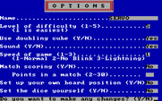 Backgammon for IBM PC/Compatibles - The game options menu.
