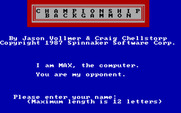 Backgammon for IBM PC/Compatibles - Title screen.