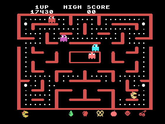 Ms. Pac-Man TI-99/4A Screenshot: Eating dots...