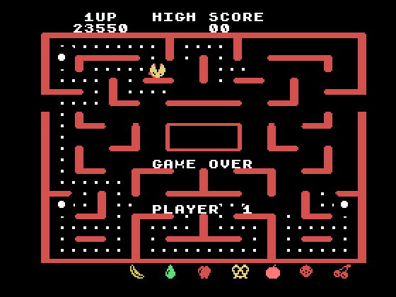 Ms. Pac-Man TI-99/4A Screenshot: Game over.