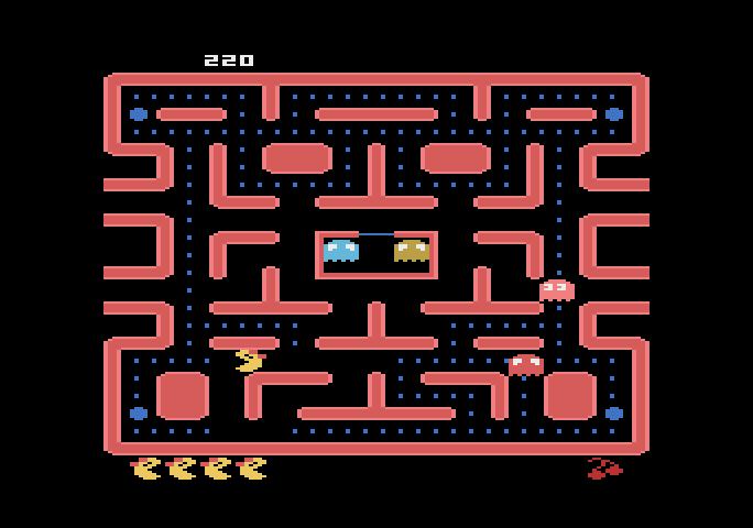 Ms. Pac-Man Atari 5200 Screenshot: Gameplay on the first round.