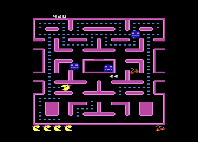 Ms. Pac-Man Atari 7800 Screenshot: You can munch on the ghosts when they are blue.