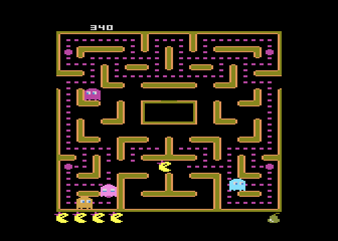 Ms. Pac-Man Atari 7800 Screenshot: The ghosts start moving even faster in this maze...