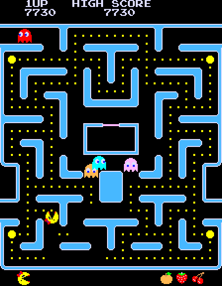 Ms. Pac-Man Arcade Screenshot: Round 3 has a different maze layout.