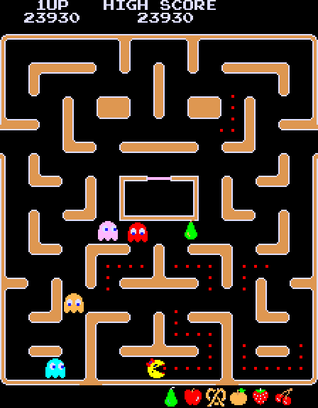 Ms. Pac-Man Arcade Screenshot: It's easy to become trapped in this part of the maze...