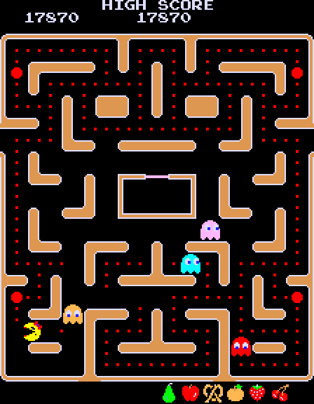 Ms. Pac-Man Arcade Screenshot: The mazes become trickier as the game progresses.