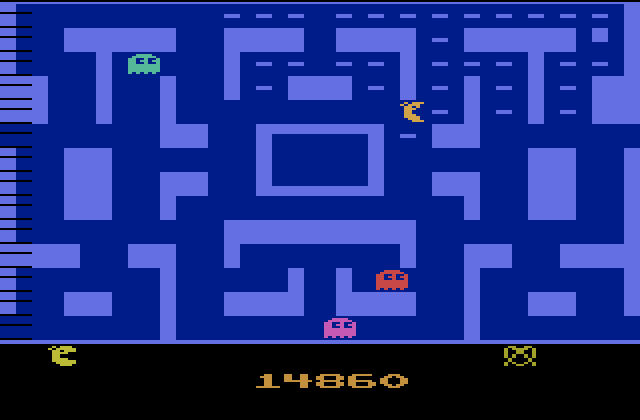 Ms. Pac-Man Atari 2600 Screenshot: Only a few dots left!