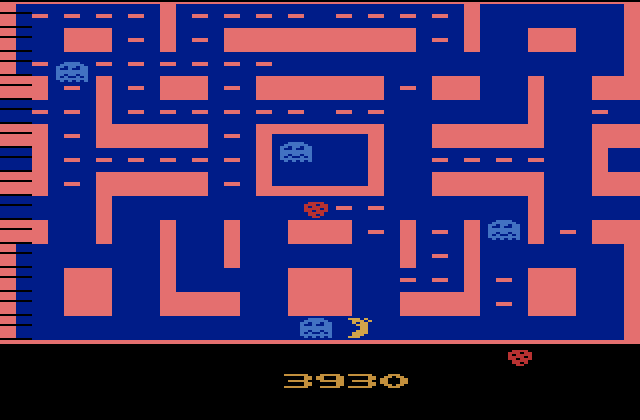 Ms. Pac-Man Atari 2600 Screenshot: When the fruit appears eat it for bonus points.