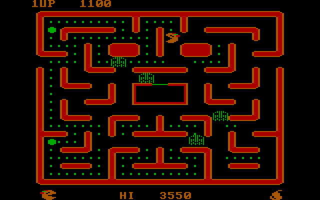 Ms. Pac-Man IBM PC/Compatibles Screenshot: On more difficult levels the ghosts stay edible for shorter periods of time.