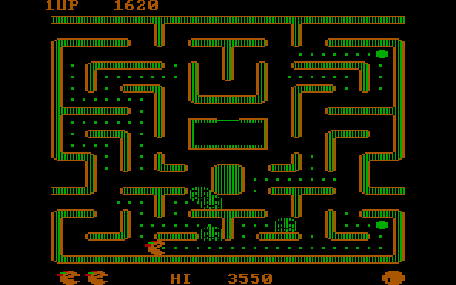 Ms. Pac-Man IBM PC/Compatibles Screenshot: Some dots down, more to go...